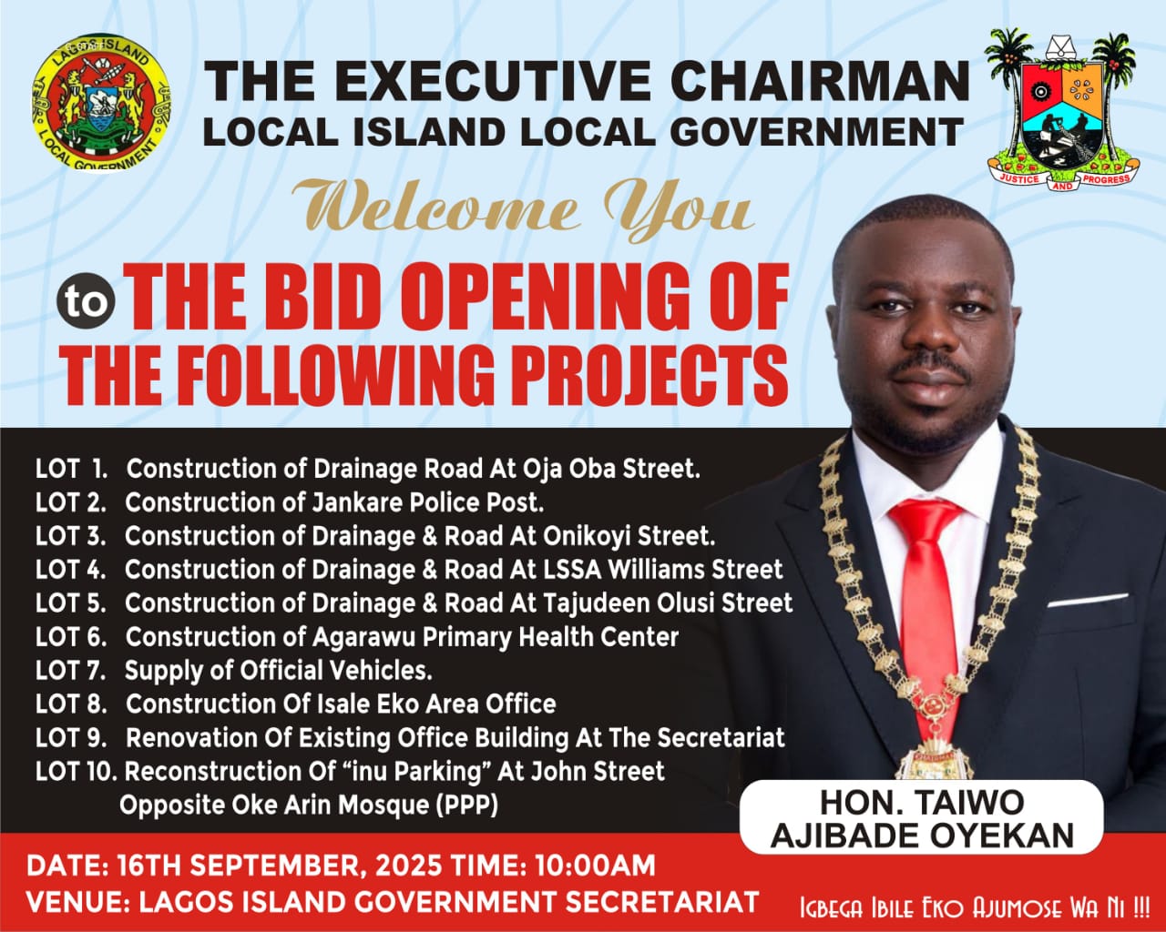 LAGOS ISLAND LOCAL GOVERNMENT HOLDS BID OPENING FOR PROPOSED PROJECTS
